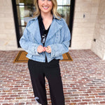 Light Wash Trench Style Denim Jacket-600 Outerwear-TCEC-July & June Women's Fashion Boutique Located in San Antonio, Texas