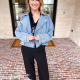 Light Wash Trench Style Denim Jacket-600 Outerwear-TCEC-July & June Women's Fashion Boutique Located in San Antonio, Texas