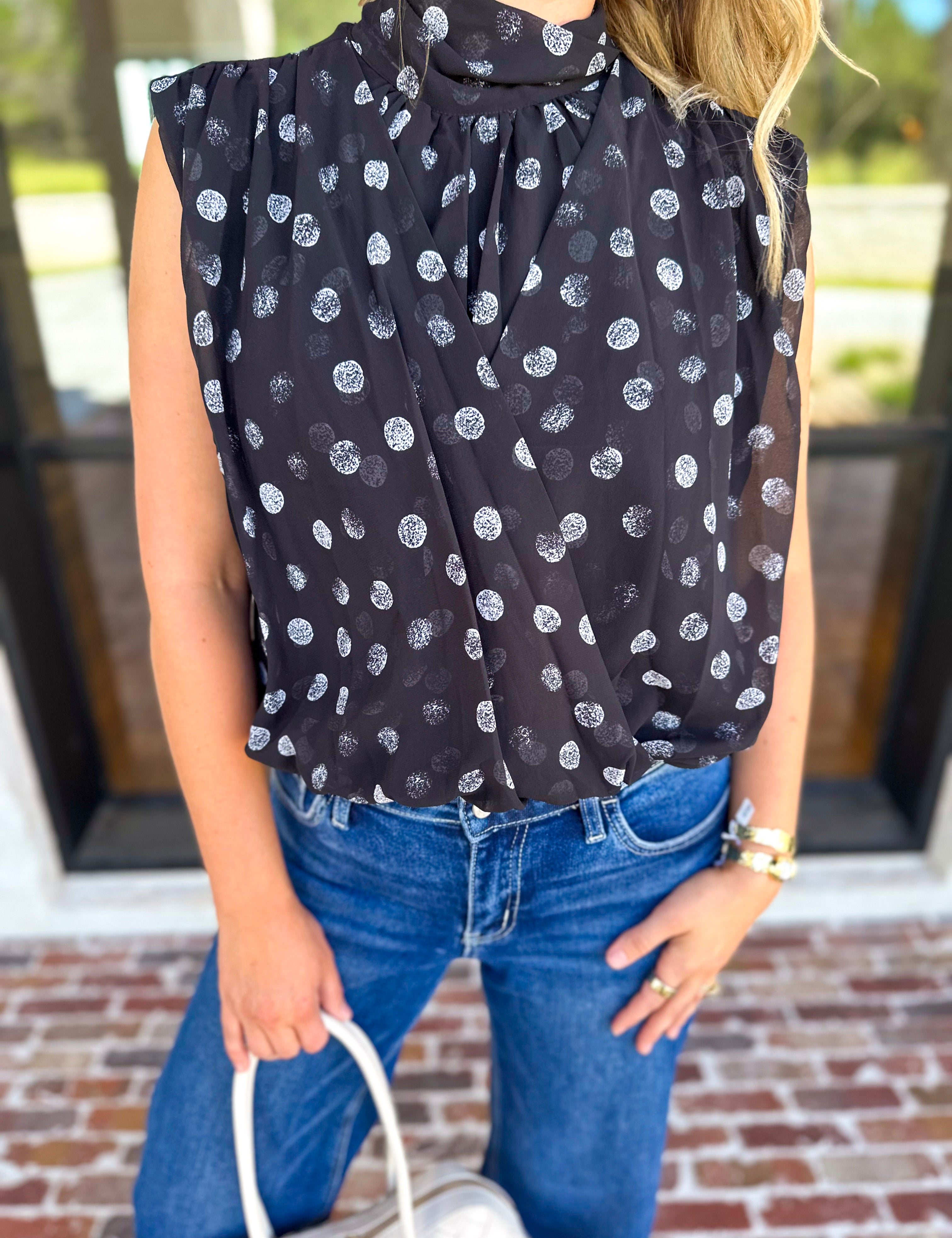 Date Night Polka Dot Top - Black-200 Fashion Blouses-ENTRO-July & June Women's Fashion Boutique Located in San Antonio, Texas
