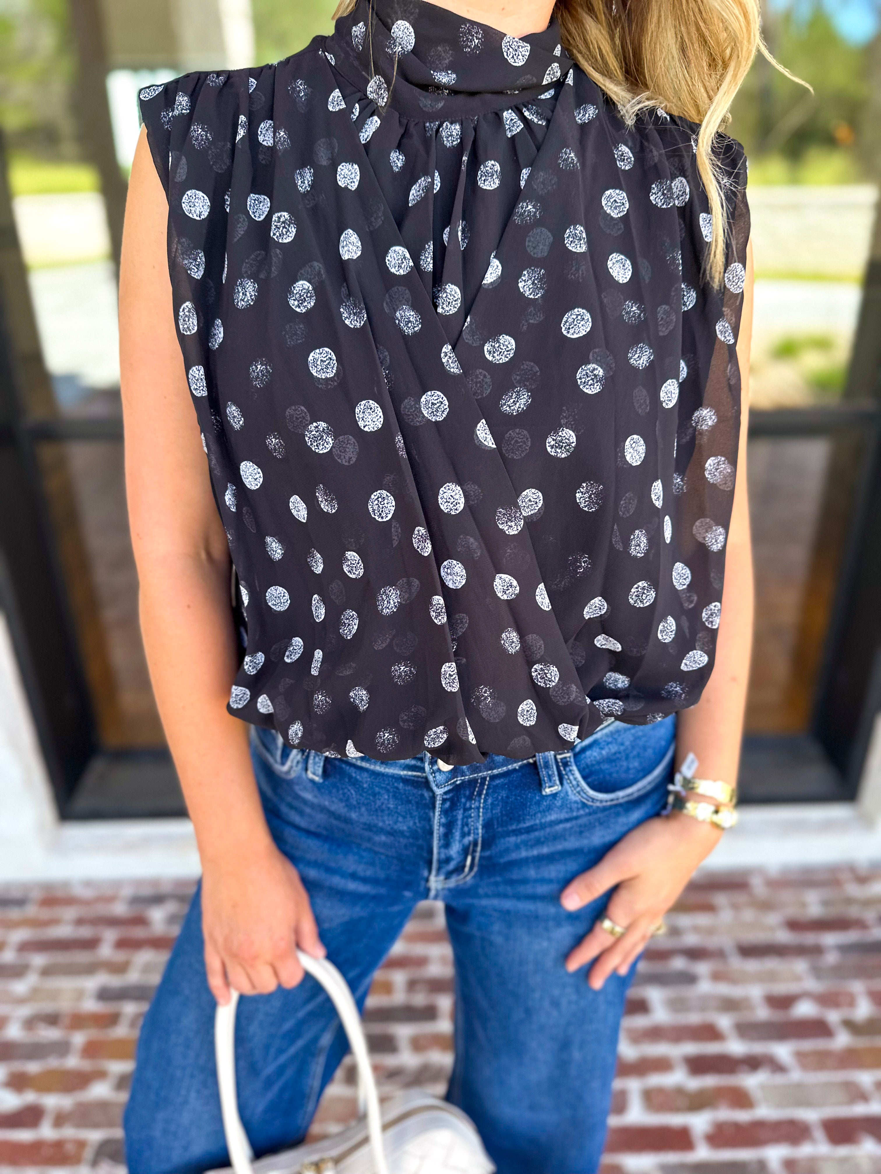 Date Night Polka Dot Top - Black-200 Fashion Blouses-ENTRO-July & June Women's Fashion Boutique Located in San Antonio, Texas