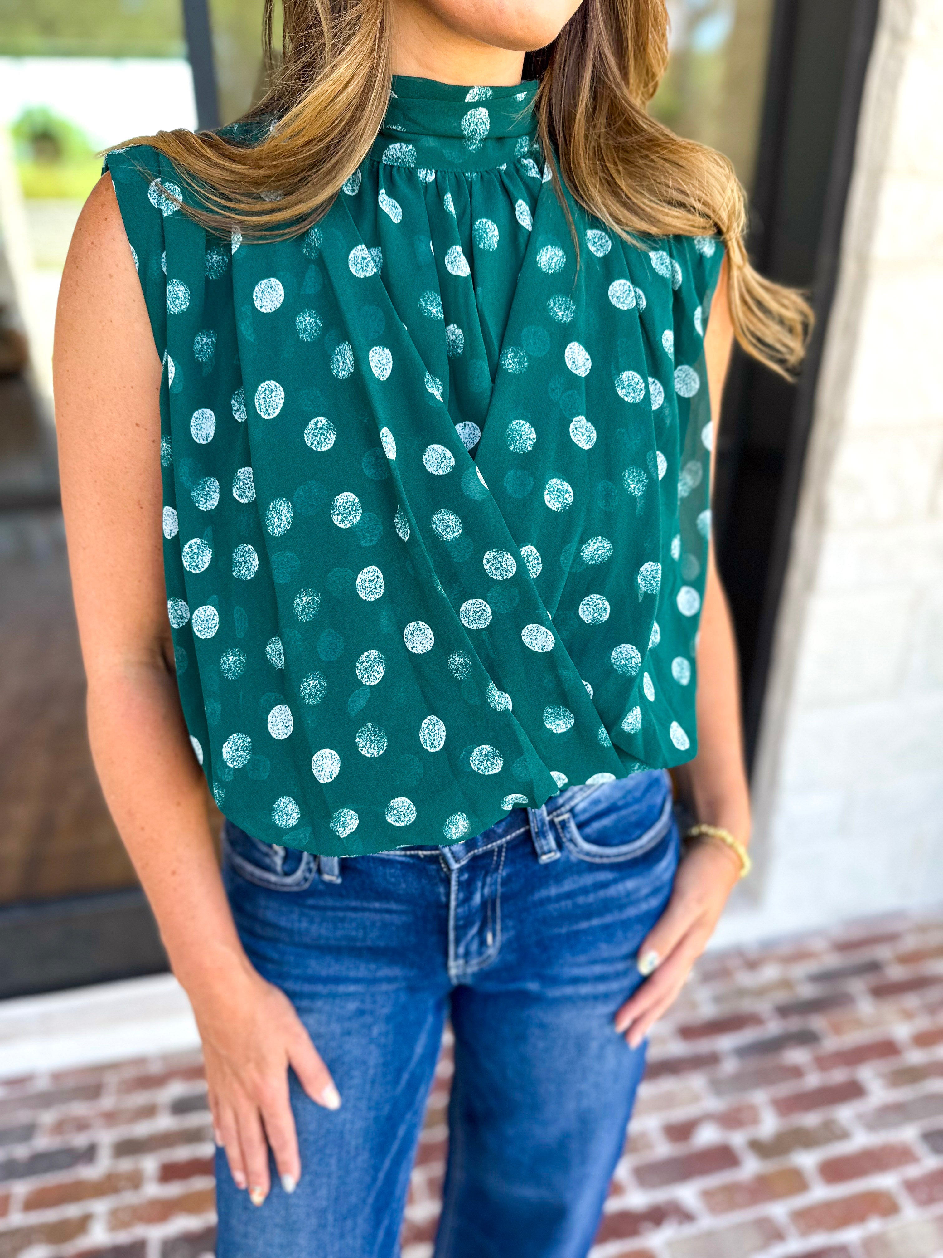 Date Night Polka Dot Top - Green-200 Fashion Blouses-ENTRO-July & June Women's Fashion Boutique Located in San Antonio, Texas