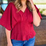 Elevated Chic Top - Merlot-200 Fashion Blouses-ENTRO-July & June Women's Fashion Boutique Located in San Antonio, Texas