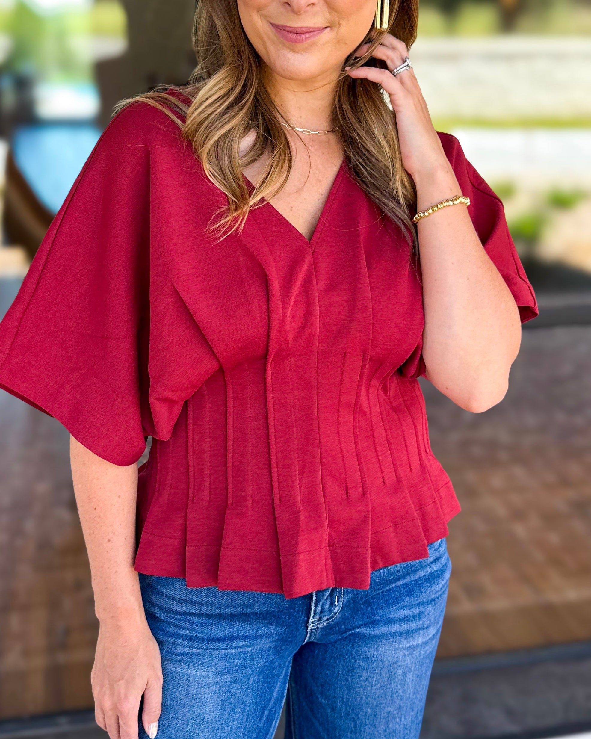 Elevated Chic Top - Merlot-200 Fashion Blouses-ENTRO-July & June Women's Fashion Boutique Located in San Antonio, Texas