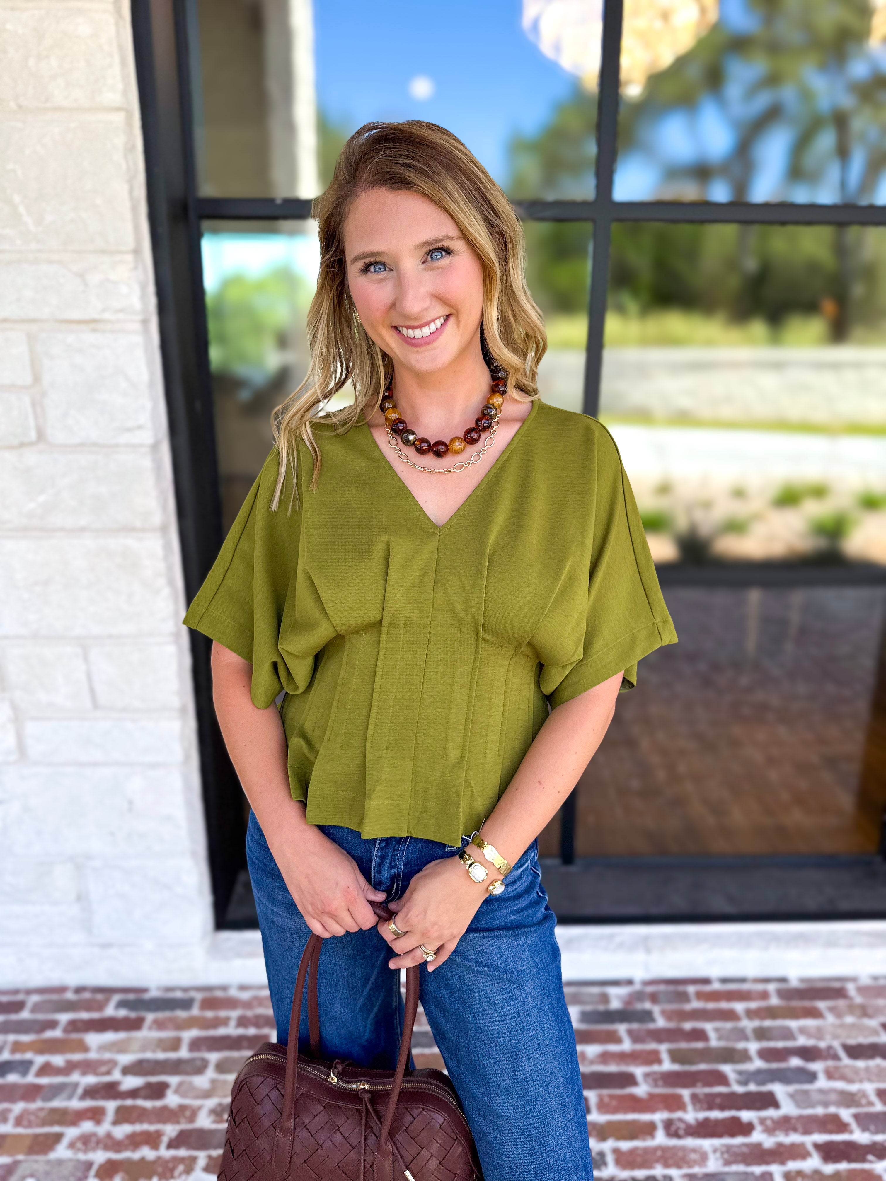 Elevated Chic Top - Martini Olive-200 Fashion Blouses-ENTRO-July & June Women's Fashion Boutique Located in San Antonio, Texas