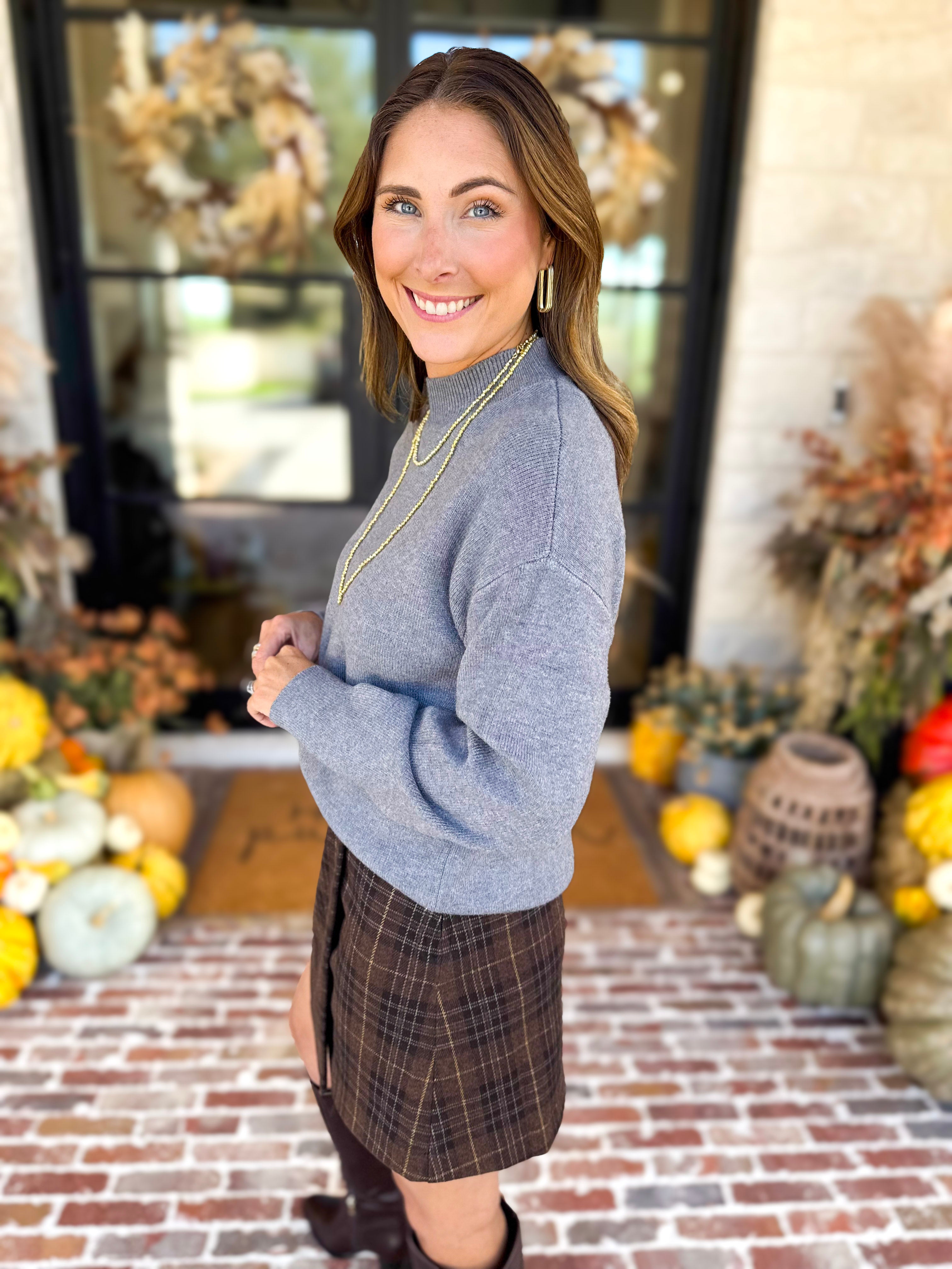 The Daily Mock Neck Sweater - Charcoal-230 Sweaters/Cardis-SKIES ARE BLUE-July & June Women's Fashion Boutique Located in San Antonio, Texas