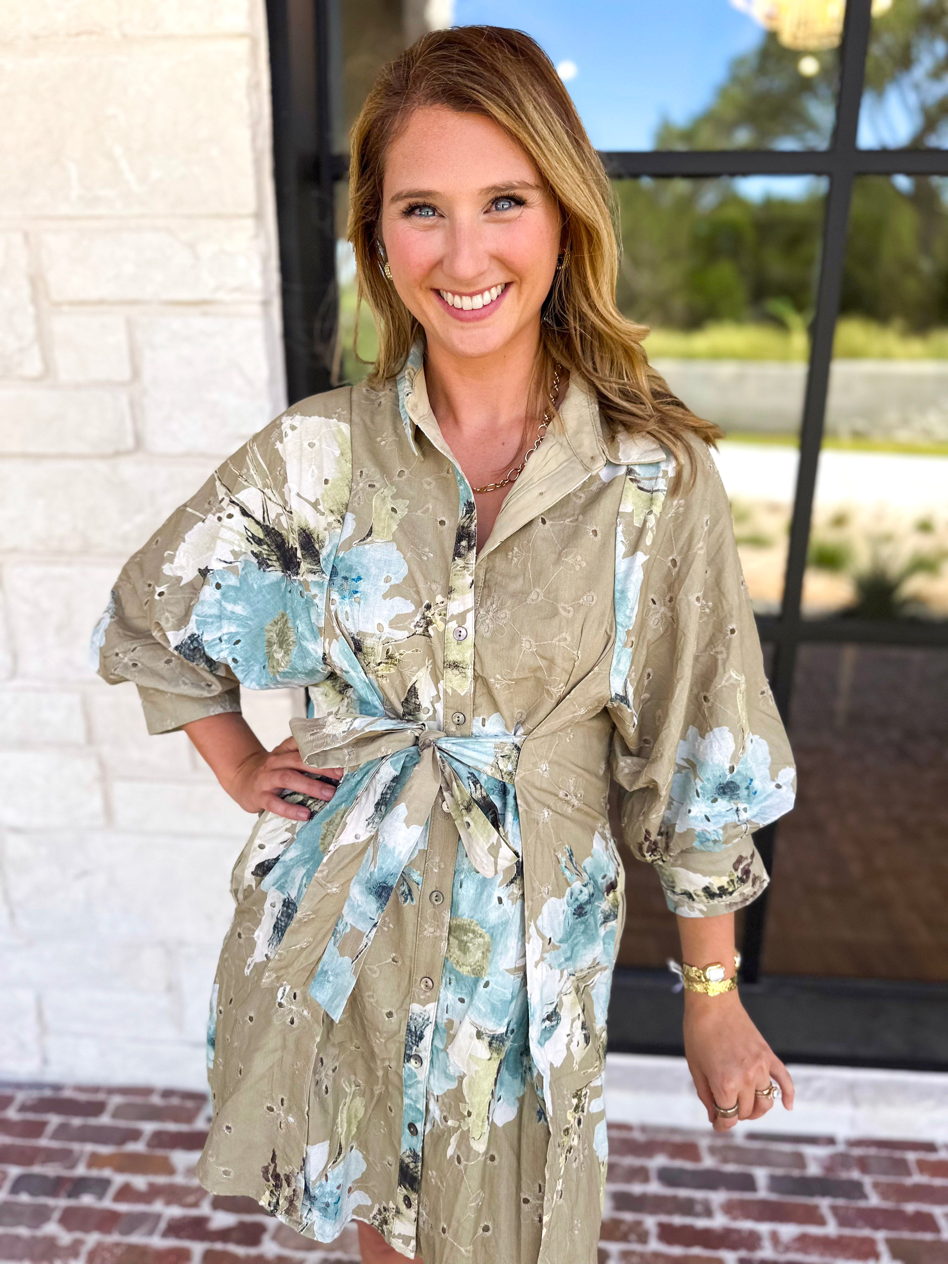 Sage & Blue Floral Mini Dress-510 Mini-ENTRO-July & June Women's Fashion Boutique Located in San Antonio, Texas
