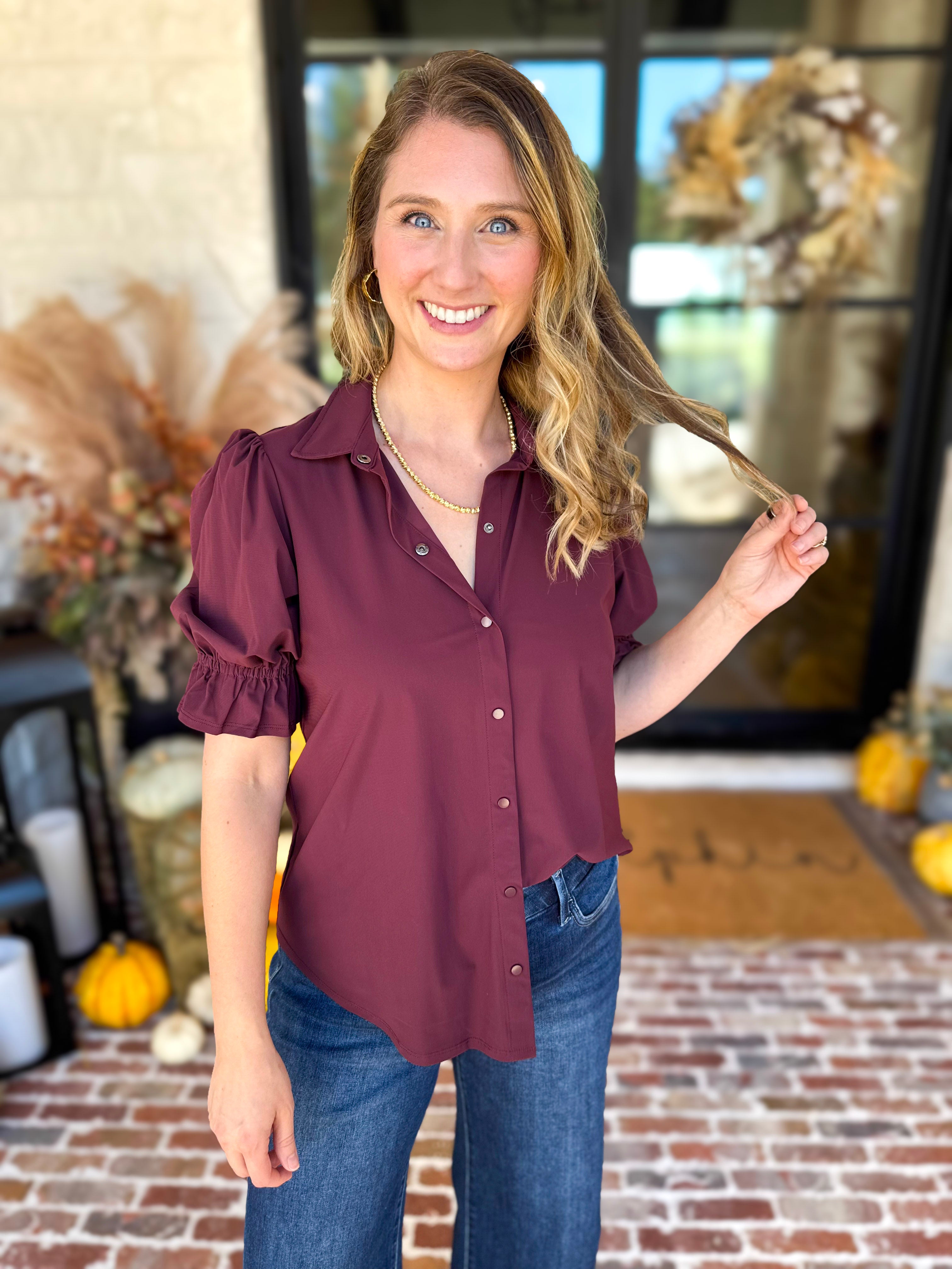 Liverpool - Good Feeling Button Down Top-200 Fashion Blouses-LIVERPOOL JEANS COMPANY-July & June Women's Fashion Boutique Located in San Antonio, Texas