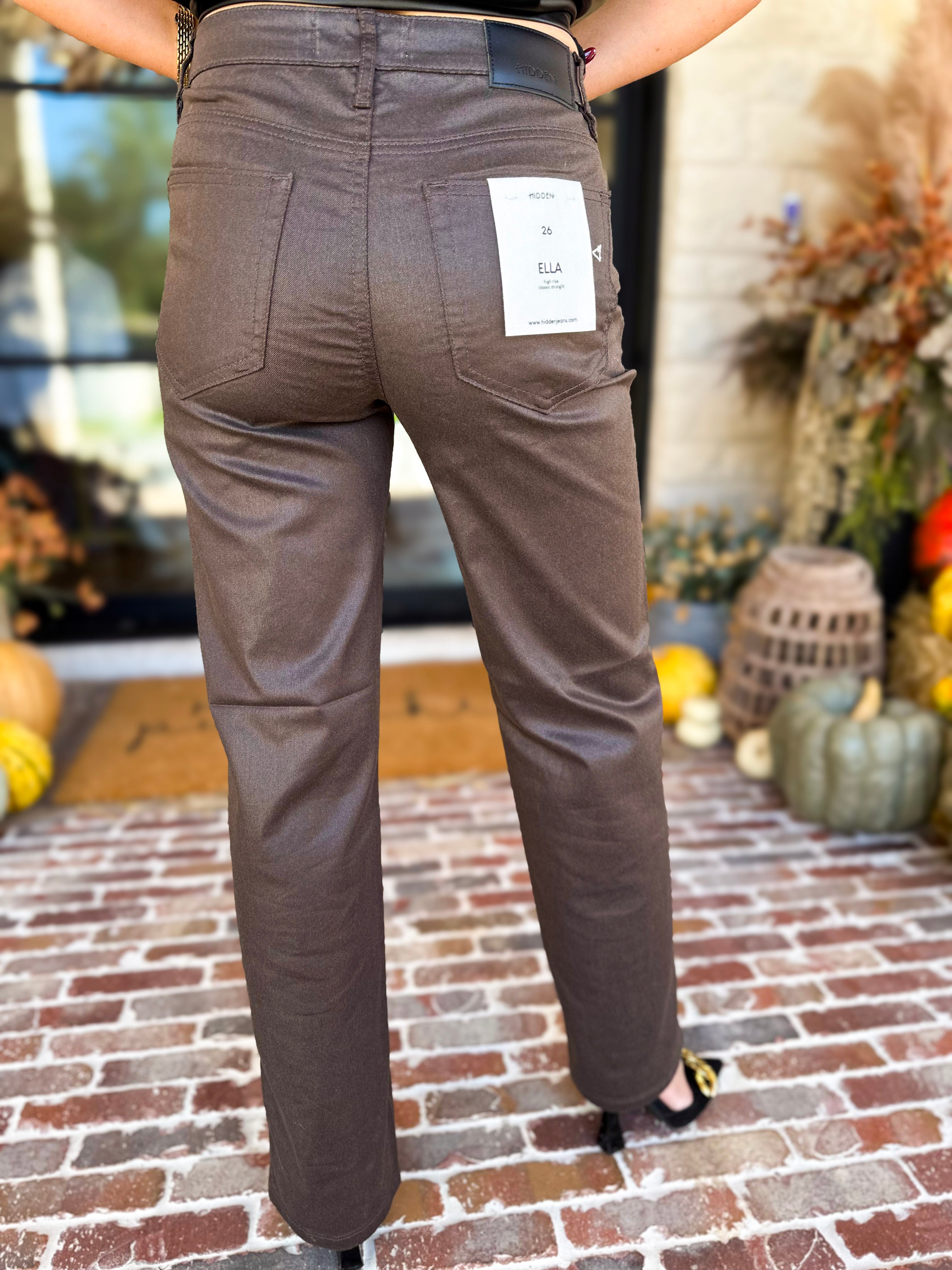 Chocolate Faux Leather Straight Leg Pants-420 Denim-HIDDEN JEANS-July & June Women's Fashion Boutique Located in San Antonio, Texas