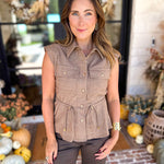 Street Chic Utility Cinched Blouse-200 Fashion Blouses-STRUT & BOLT-July & June Women's Fashion Boutique Located in San Antonio, Texas