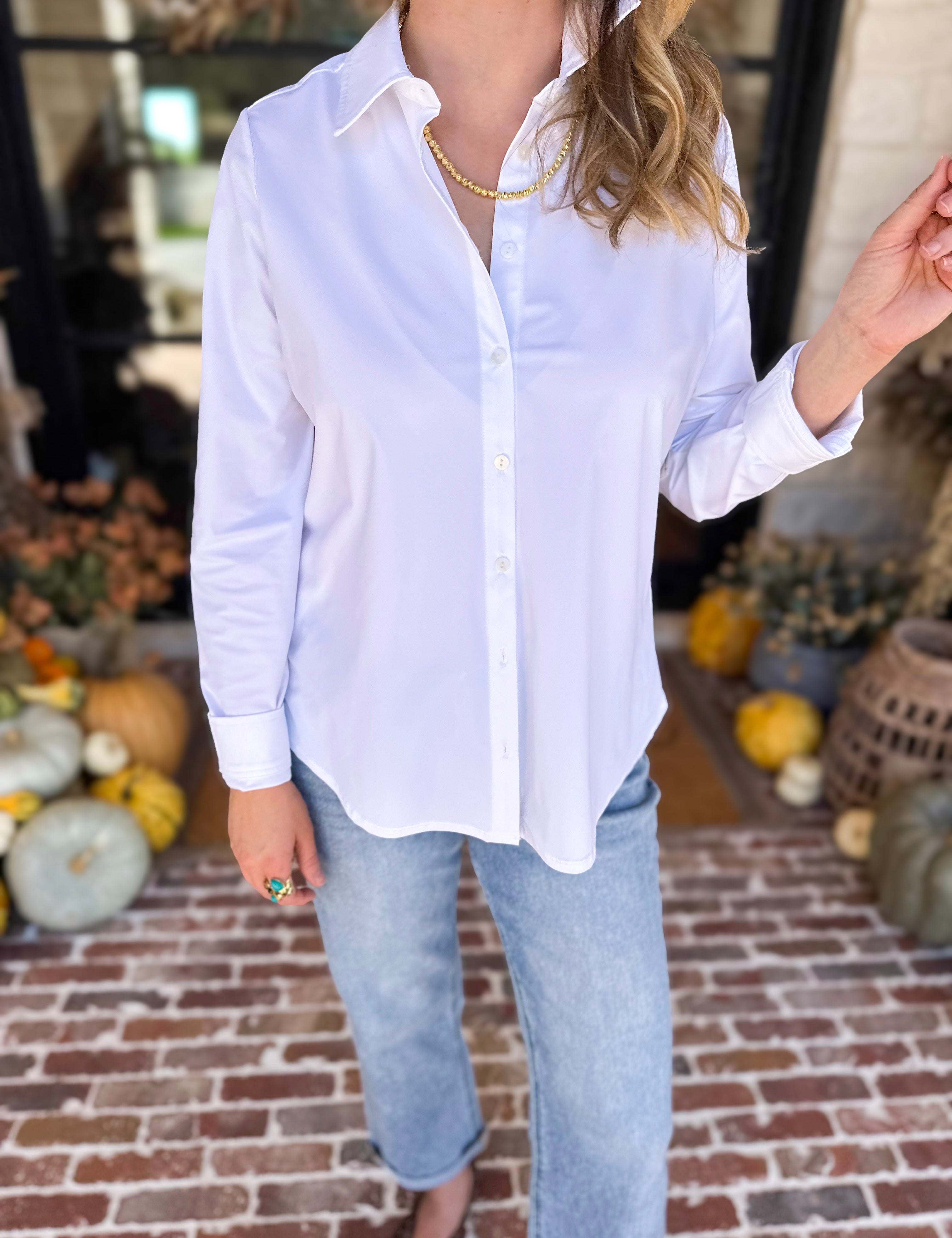 Liverpool - The Classic White Button Down-200 Fashion Blouses-LIVERPOOL JEANS COMPANY-July & June Women's Fashion Boutique Located in San Antonio, Texas