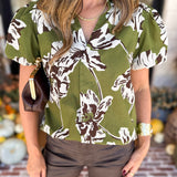 Moss Floral Puff Sleeve Blouse-200 Fashion Blouses-TCEC-July & June Women's Fashion Boutique Located in San Antonio, Texas