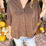 Heathered Brown Oversized Blouse-200 Fashion Blouses-ENTRO-July & June Women's Fashion Boutique Located in San Antonio, Texas