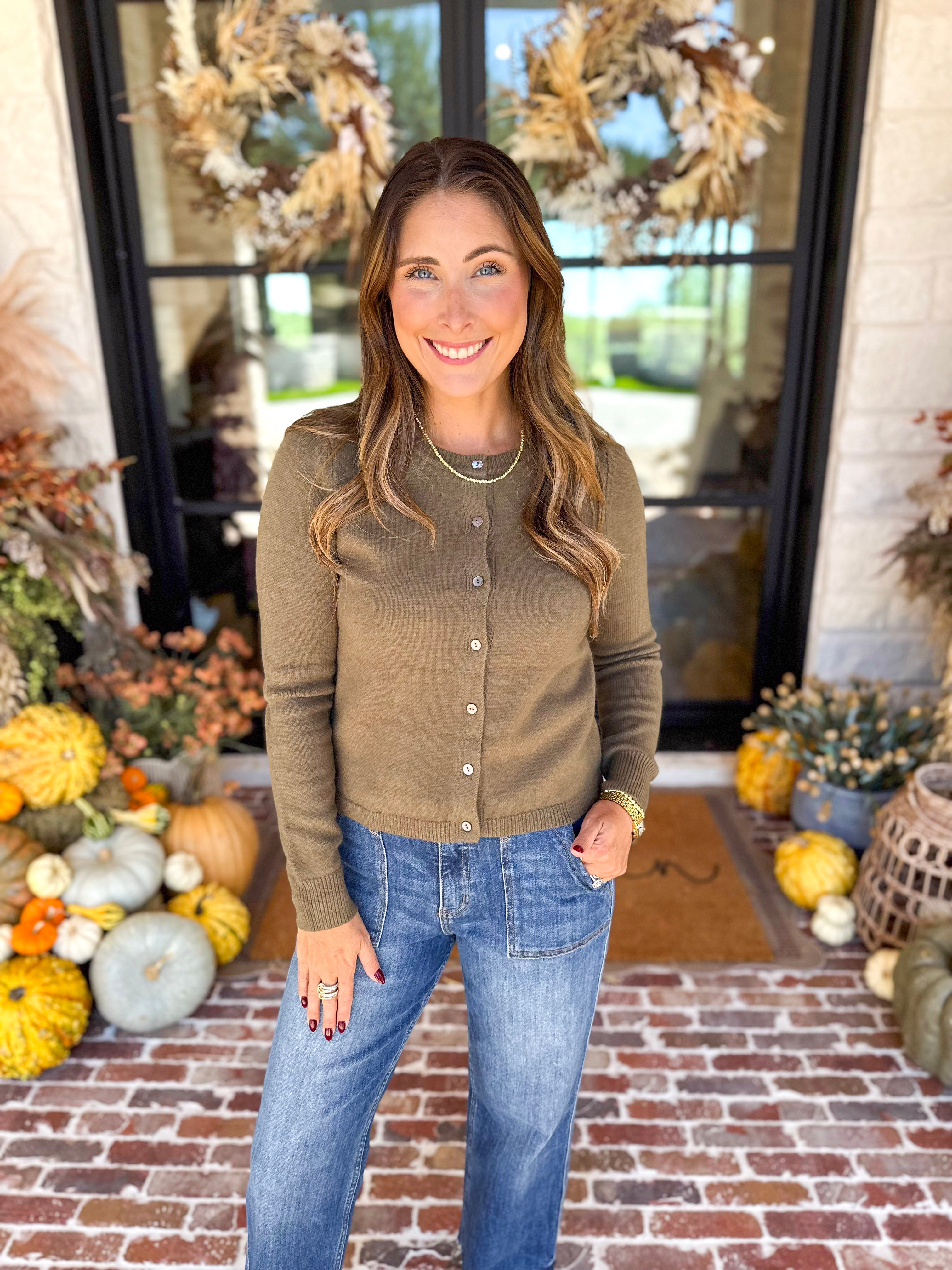 The Everyday Girl Olive Cardigan-230 Sweaters/Cardis-SKIES ARE BLUE-July & June Women's Fashion Boutique Located in San Antonio, Texas