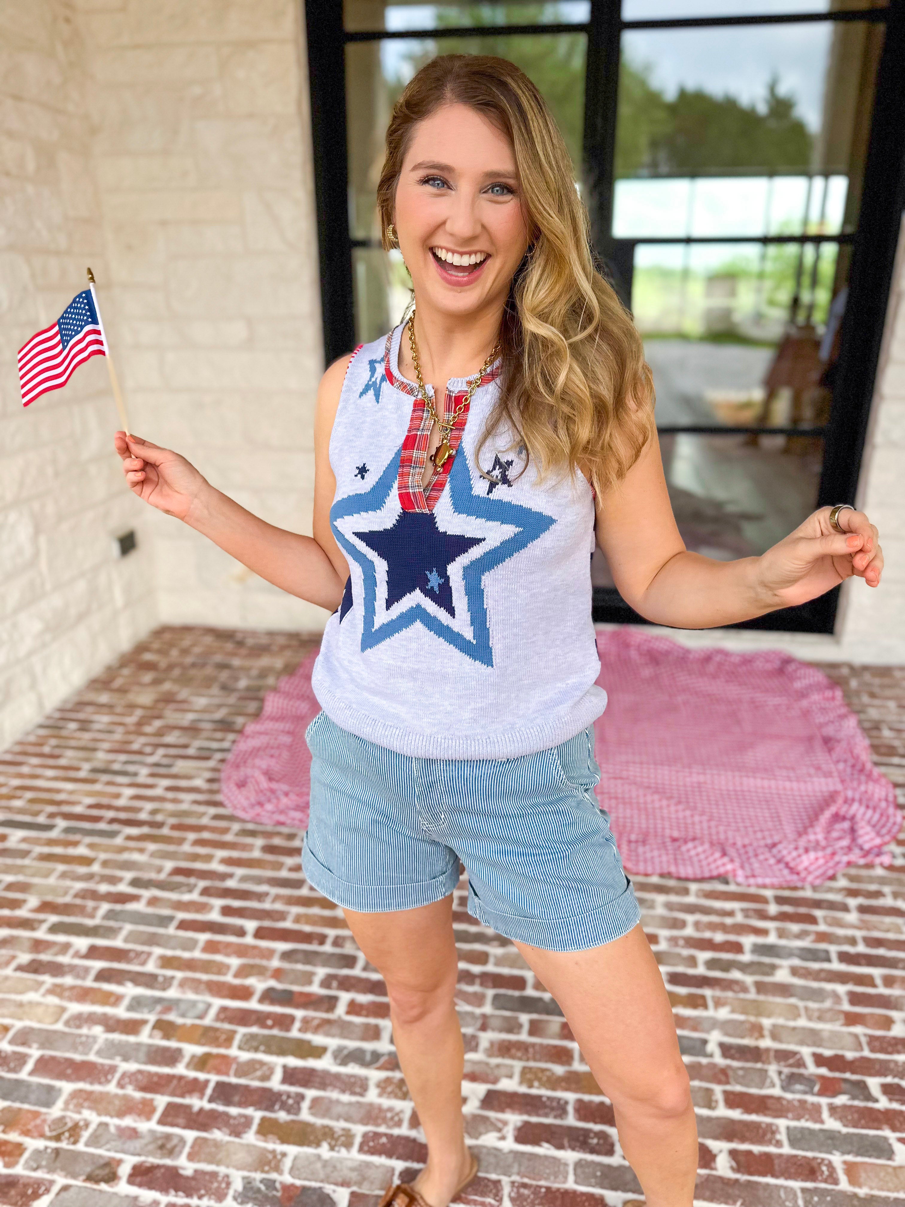 Flannel Patchwork Star Knit Top-230 Sweaters/Cardis-FATE-July & June Women's Fashion Boutique Located in San Antonio, Texas