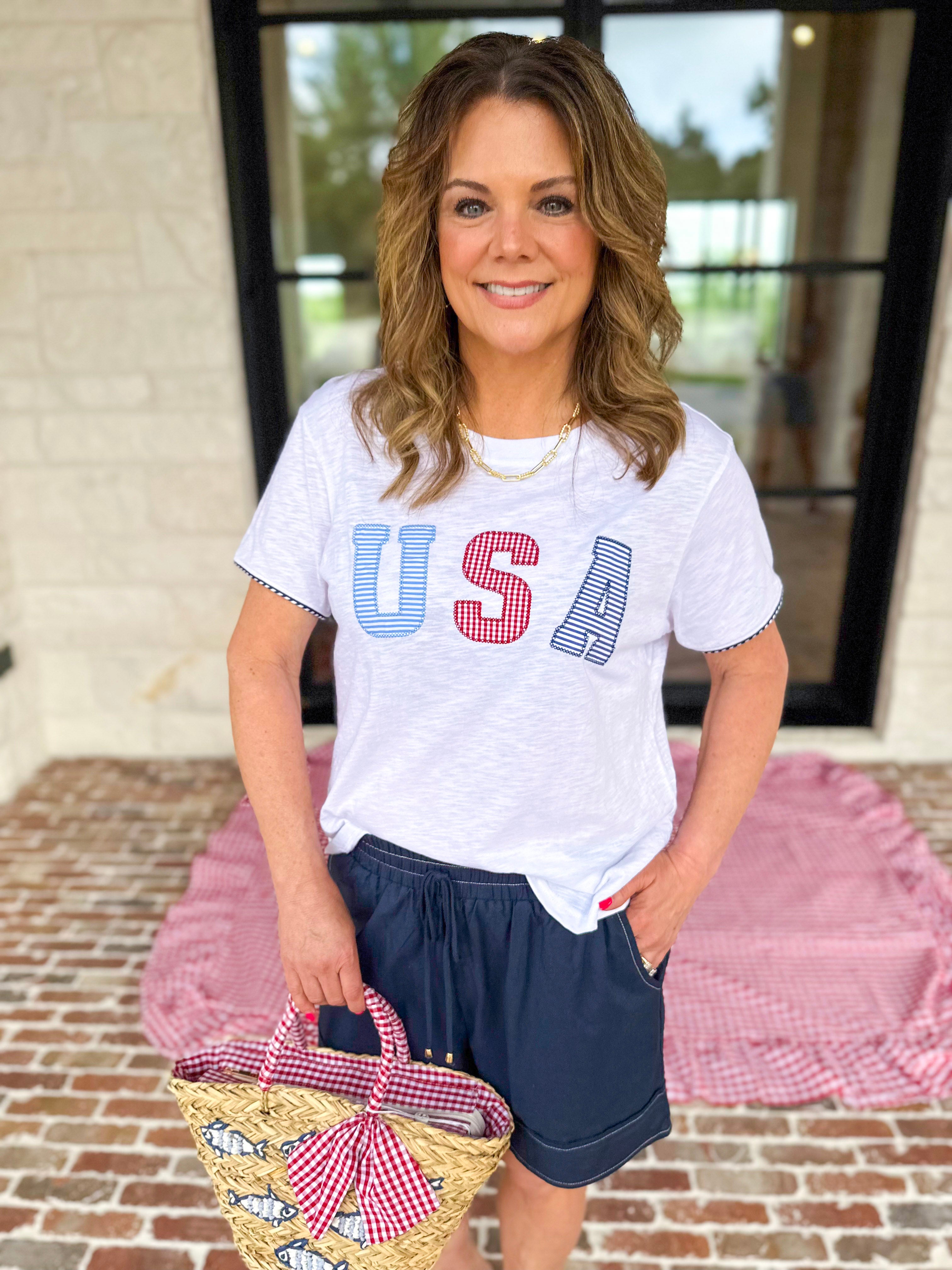 USA Relaxed Tee-210 Casual Blouses-SHIRALEAH-July & June Women's Fashion Boutique Located in San Antonio, Texas