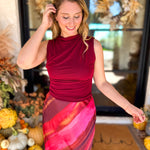 Sleek & Chic Pomegranate Sleeveless Blouse-200 Fashion Blouses-DRESS FORUM-July & June Women's Fashion Boutique Located in San Antonio, Texas