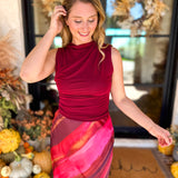 Sleek & Chic Pomegranate Sleeveless Blouse-200 Fashion Blouses-DRESS FORUM-July & June Women's Fashion Boutique Located in San Antonio, Texas