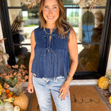PINK FRIDAY DOORBUSTERS - Denim Pin-Tuck Tank - ONLINE - FINAL SALE-PINK FRIDAY DOORBUSTERS-BLU PEPPER-July & June Women's Fashion Boutique Located in San Antonio, Texas