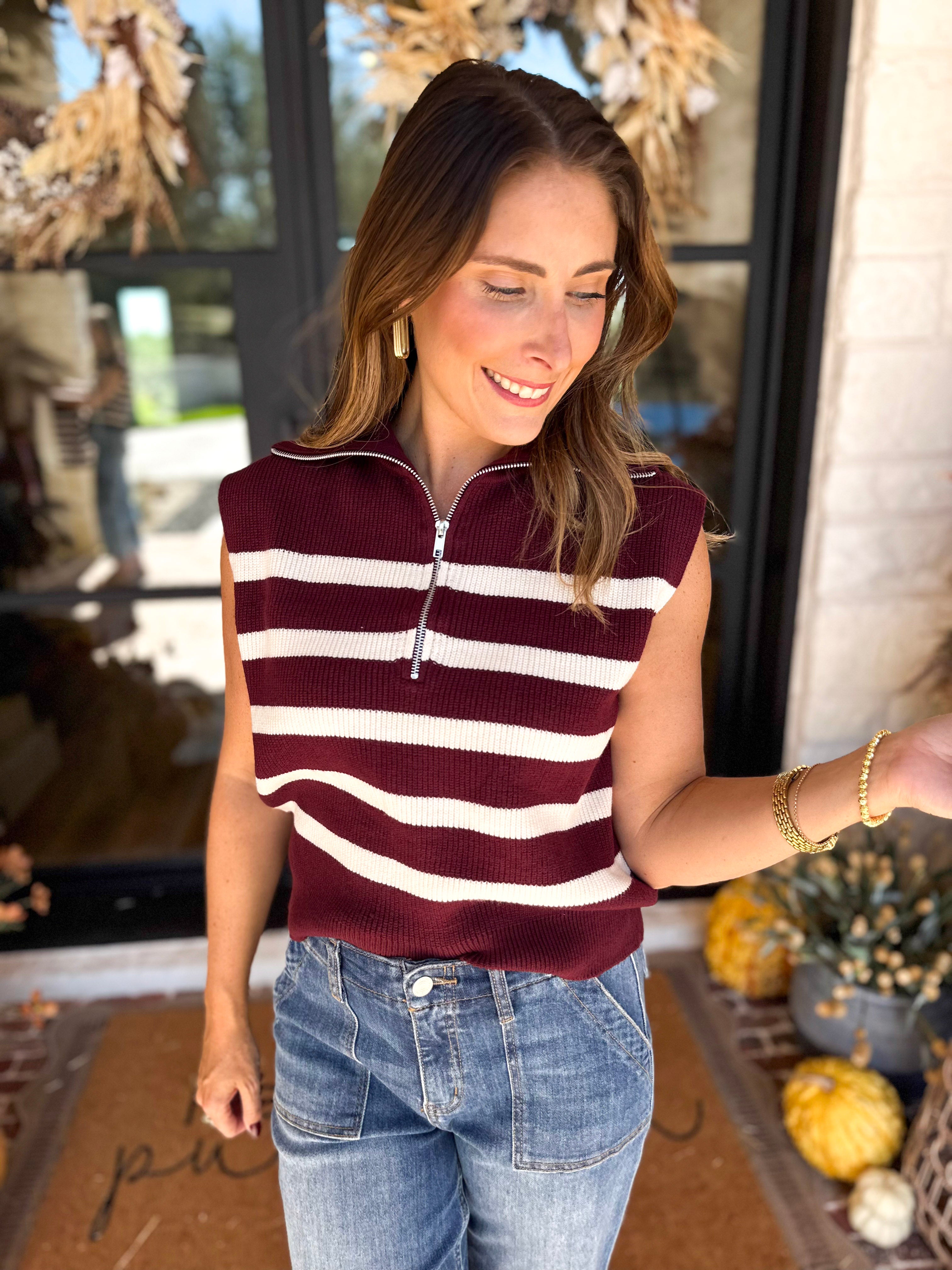 PINK FRIDAY DOORBUSTERS - Half Zip Sweater - Maroon - ONLINE - FINAL SALE-PINK FRIDAY DOORBUSTERS-DOUBLE ZERO-July & June Women's Fashion Boutique Located in San Antonio, Texas