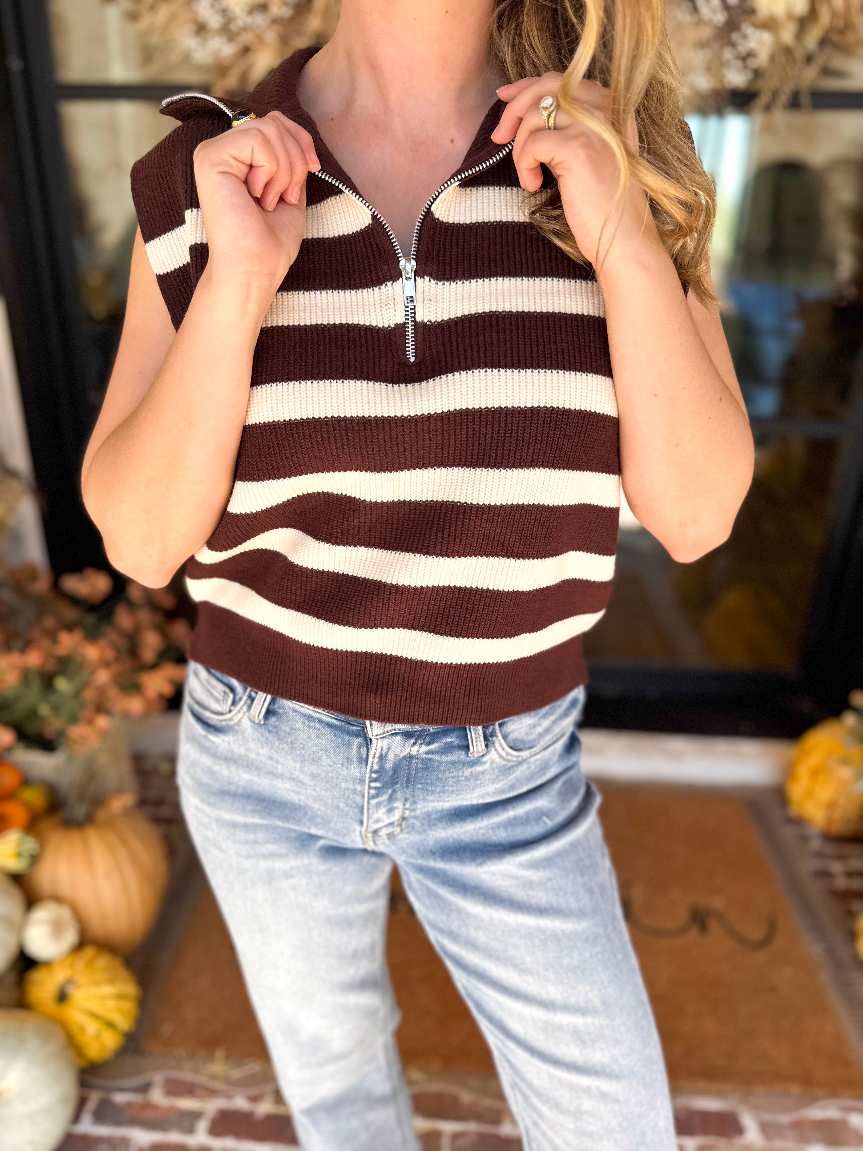 PINK FRIDAY DOORBUSTERS - Half Zip Sweater - Brown - ONLINE - FINAL SALE-PINK FRIDAY DOORBUSTERS-DOUBLE ZERO-July & June Women's Fashion Boutique Located in San Antonio, Texas