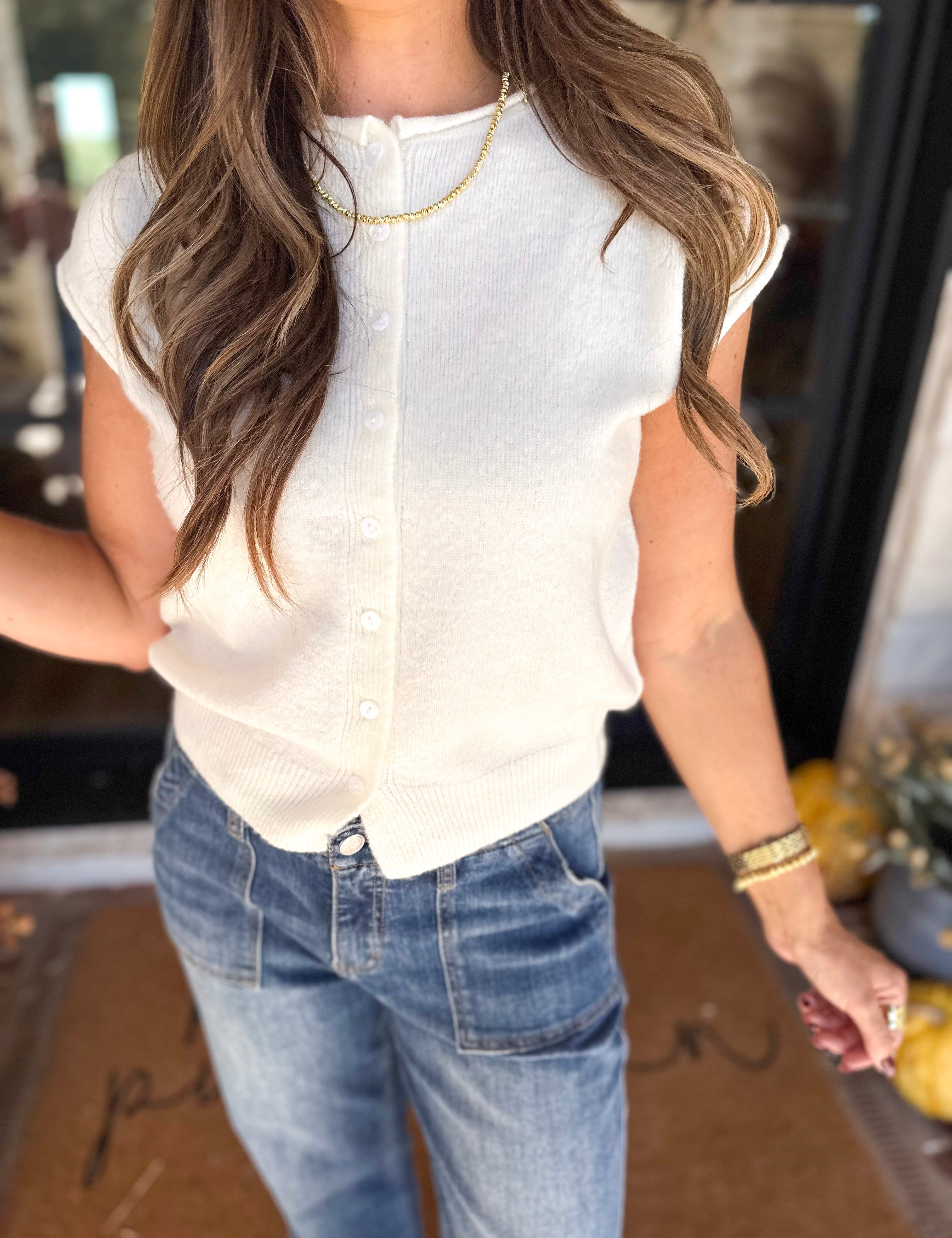 PINK FRIDAY DOORBUSTERS - Short Sleeve Cardigan - Ivory - ONLINE - FINAL SALE-PINK FRIDAY DOORBUSTERS-BLU PEPPER-July & June Women's Fashion Boutique Located in San Antonio, Texas
