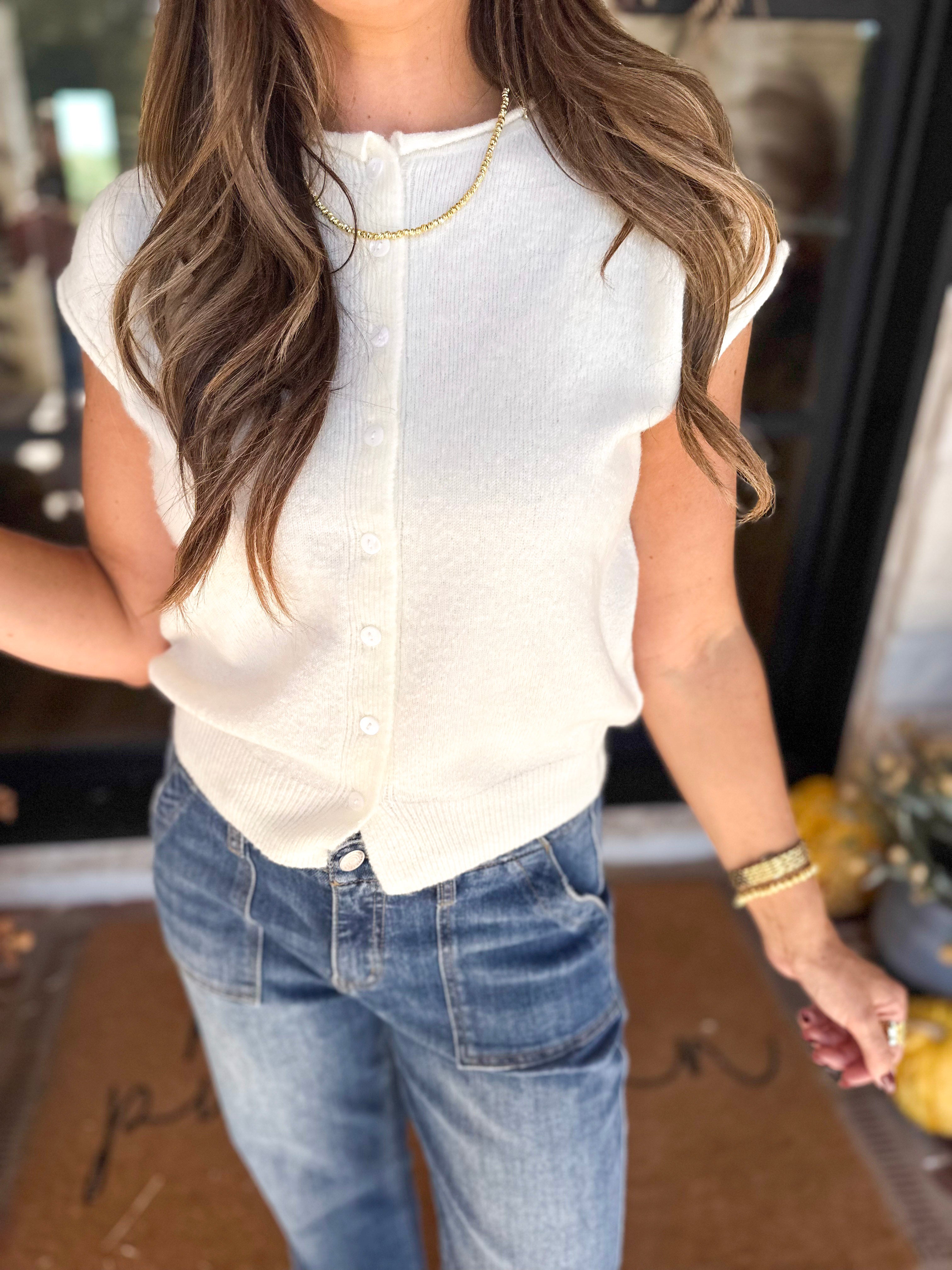 PINK FRIDAY DOORBUSTERS - Short Sleeve Cardigan - Ivory - ONLINE - FINAL SALE-PINK FRIDAY DOORBUSTERS-BLU PEPPER-July & June Women's Fashion Boutique Located in San Antonio, Texas