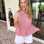 Sweetheart Gingham Red Blouse-200 Fashion Blouses-ENTRO-July & June Women's Fashion Boutique Located in San Antonio, Texas