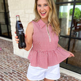 Sweetheart Gingham Red Blouse-200 Fashion Blouses-ENTRO-July & June Women's Fashion Boutique Located in San Antonio, Texas