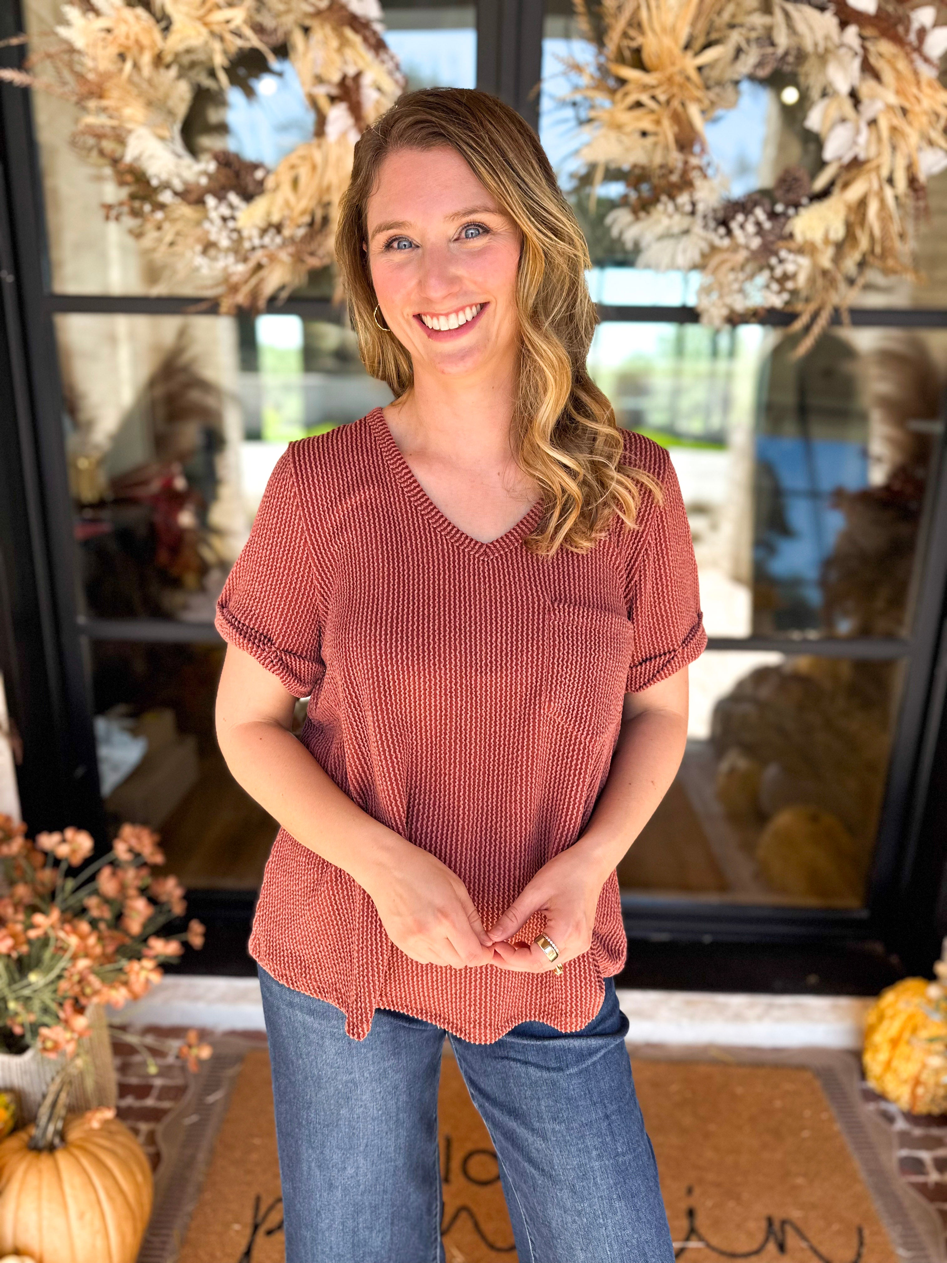 PINK FRIDAY DOORBUSTERS - Ribbed Top - Rust - ONLINE - FINAL SALE-PINK FRIDAY DOORBUSTERS-ENTRO-July & June Women's Fashion Boutique Located in San Antonio, Texas