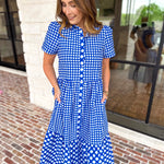 Mary Square - Jema Gingham Navy Mix Midi Dress-500 Midi-MARY SQUARE-July & June Women's Fashion Boutique Located in San Antonio, Texas