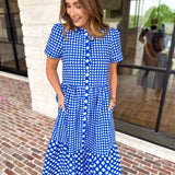 Mary Square - Jema Gingham Navy Mix Midi Dress-500 Midi-MARY SQUARE-July & June Women's Fashion Boutique Located in San Antonio, Texas