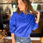 PINK FRIDAY DOORBUSTERS - Henley Polo Top - Cobalt - ONLINE - FINAL SALE-PINK FRIDAY DOORBUSTERS-DOUBLE ZERO-July & June Women's Fashion Boutique Located in San Antonio, Texas