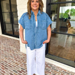 Denim Tencel Button Down Blouse-200 Fashion Blouses-RAE MODE-July & June Women's Fashion Boutique Located in San Antonio, Texas