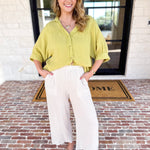 Gauze Button Down Blouse - Chartreuse-200 Fashion Blouses-IN FEBRUARY-July & June Women's Fashion Boutique Located in San Antonio, Texas