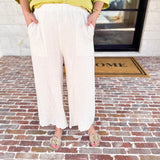 Linen Scalloped Pants - Natural-400 Pants-ALLIE ROSE-July & June Women's Fashion Boutique Located in San Antonio, Texas