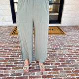 Linen Scalloped Pants - Sage-400 Pants-ALLIE ROSE-July & June Women's Fashion Boutique Located in San Antonio, Texas