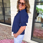 LIVERPOOL - Button Down Blouse - Navy-200 Fashion Blouses-LIVERPOOL JEANS COMPANY-July & June Women's Fashion Boutique Located in San Antonio, Texas