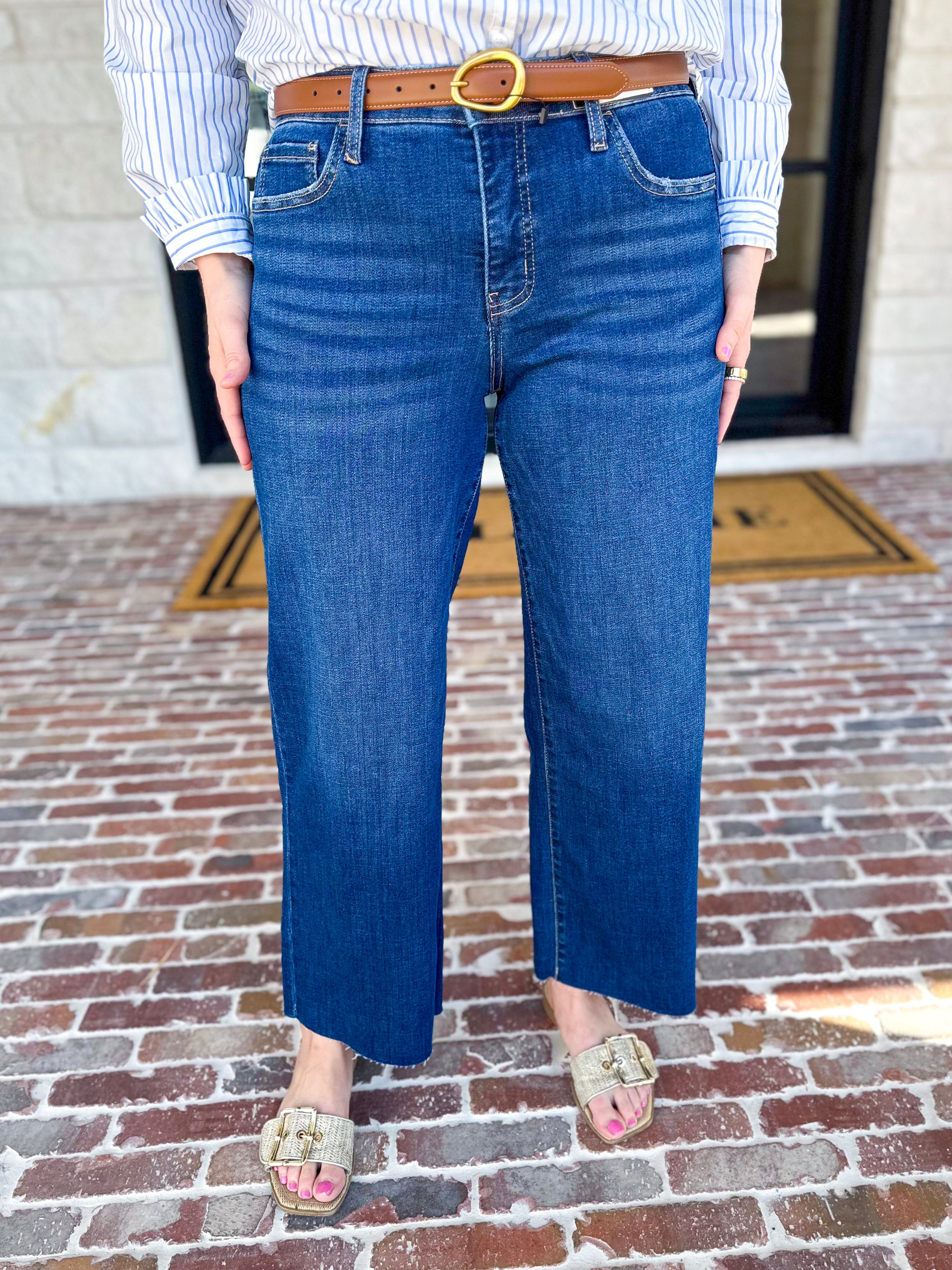 Vervet - Mid Rise Dark Wash Wide Leg Jeans-400 Pants-VEVERT BY FLYING MONKEY-July & June Women's Fashion Boutique Located in San Antonio, Texas