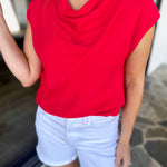 Current Air - Cowl Neck Blouse - Red-200 Fashion Blouses-CURRENT AIR CLOTHING-July & June Women's Fashion Boutique Located in San Antonio, Texas