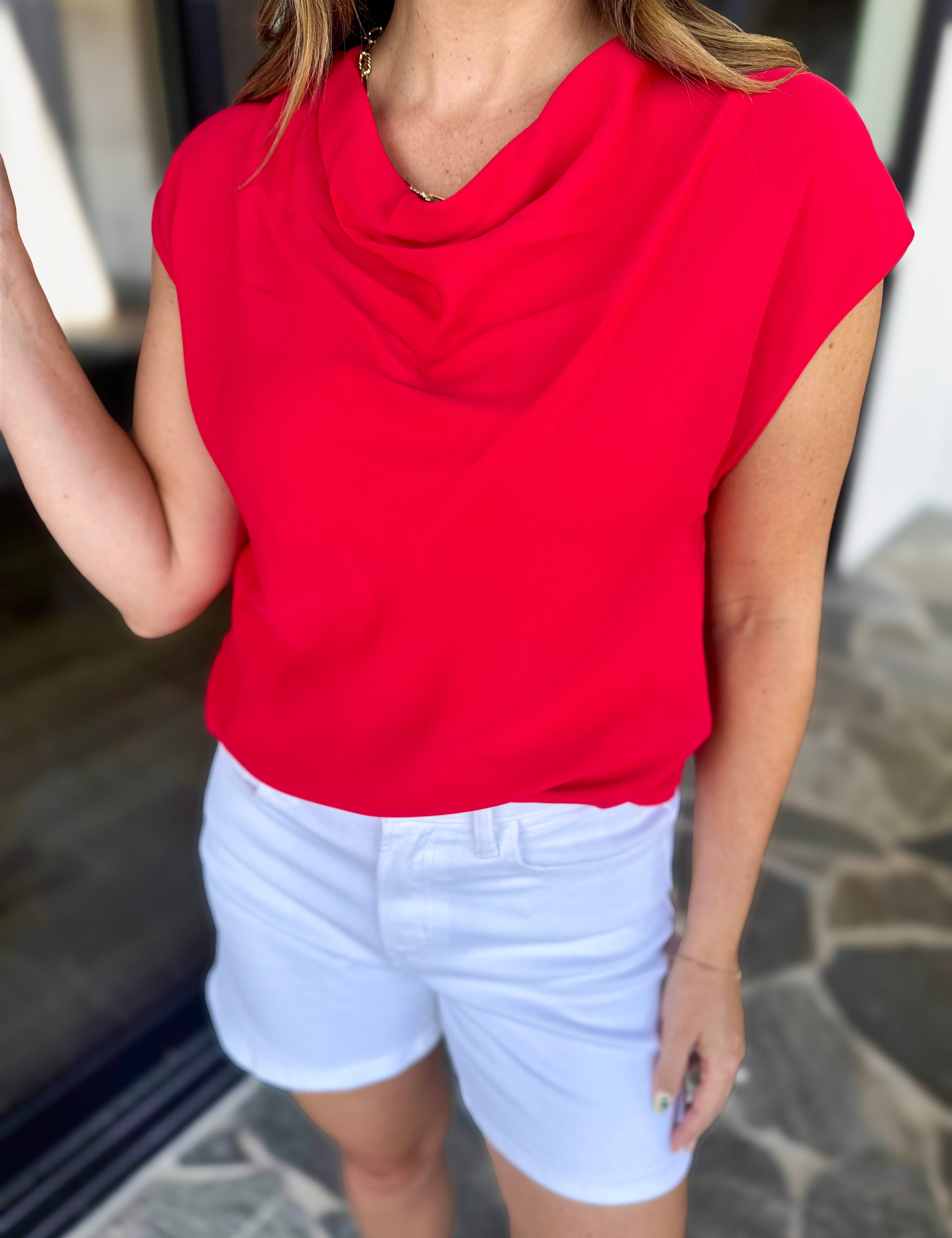 Current Air - Cowl Neck Blouse - Red-200 Fashion Blouses-CURRENT AIR CLOTHING-July & June Women's Fashion Boutique Located in San Antonio, Texas