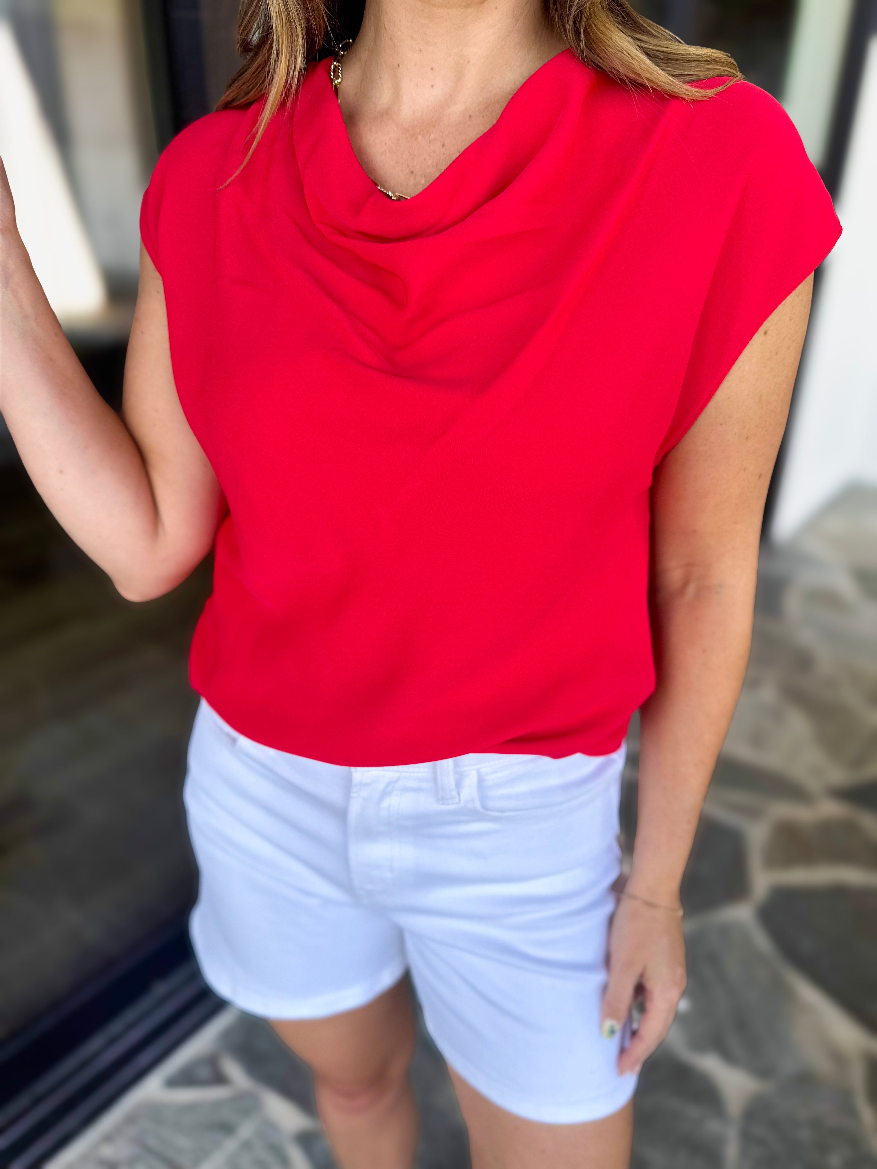 Current Air - Cowl Neck Blouse - Red-200 Fashion Blouses-CURRENT AIR CLOTHING-July & June Women's Fashion Boutique Located in San Antonio, Texas