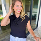 Current Air - Cowl Neck Blouse - Black-200 Fashion Blouses-CURRENT AIR CLOTHING-July & June Women's Fashion Boutique Located in San Antonio, Texas
