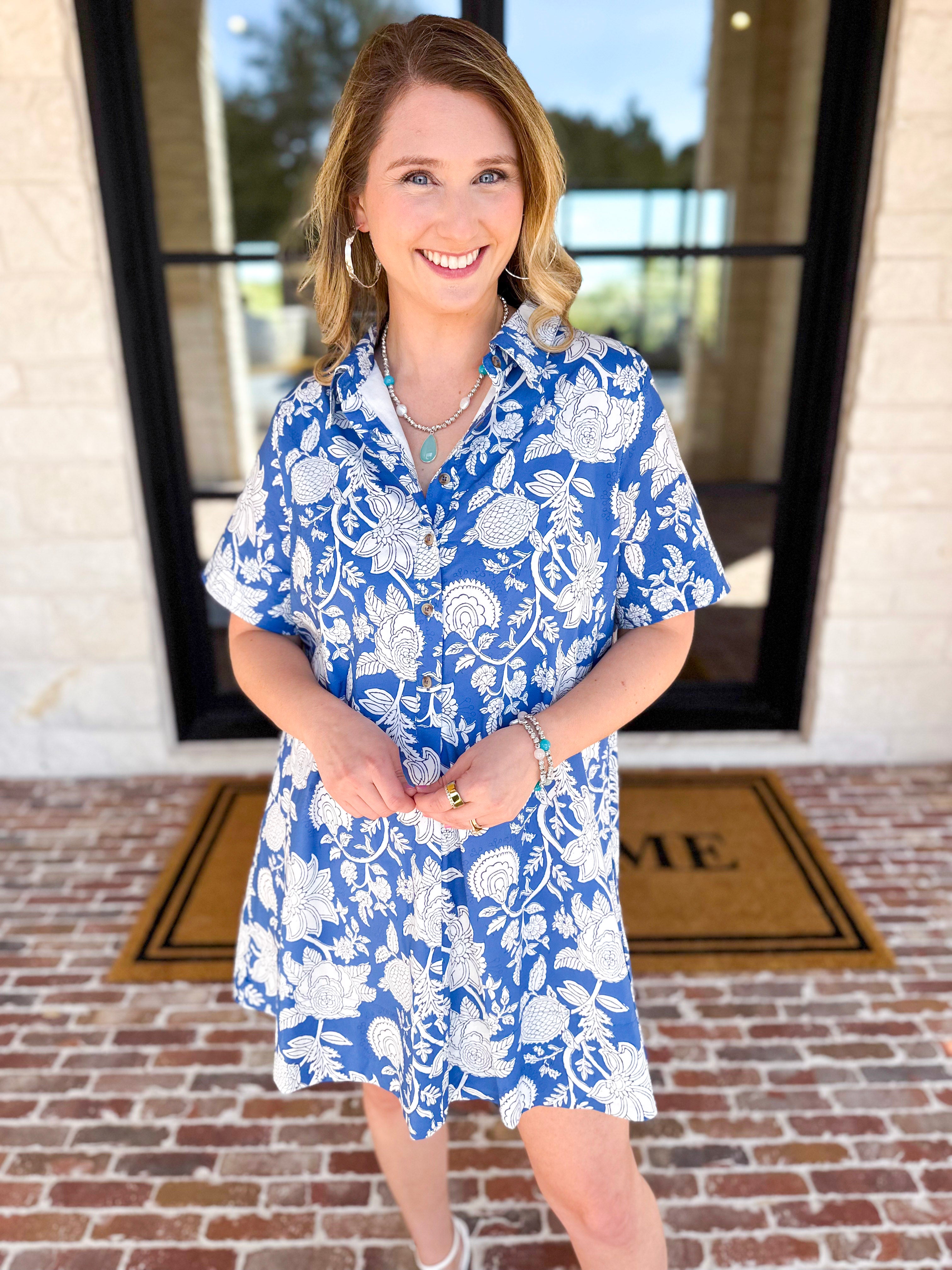 Bold Blue Paisley Mini Dress-510 Mini-FATE-July & June Women's Fashion Boutique Located in San Antonio, Texas