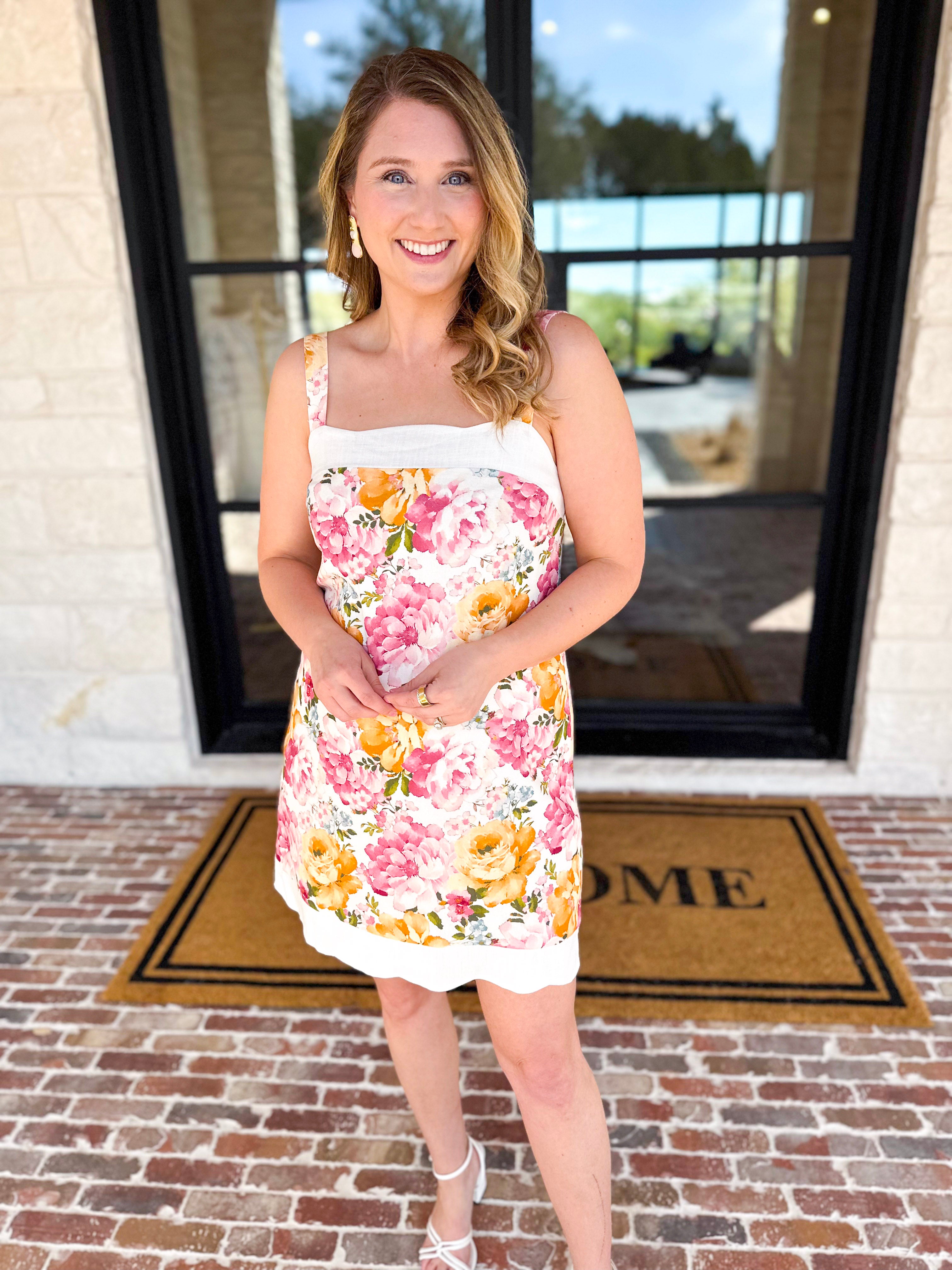 Cream & Floral Scalloped Mini Dress-510 Mini-FATE-July & June Women's Fashion Boutique Located in San Antonio, Texas