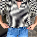 August Gingham Blouse - Black-200 Fashion Blouses-OLIVACEOUS-July & June Women's Fashion Boutique Located in San Antonio, Texas