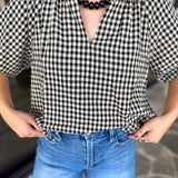 August Gingham Blouse - Black-200 Fashion Blouses-OLIVACEOUS-July & June Women's Fashion Boutique Located in San Antonio, Texas