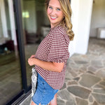 August Gingham Blouse - Maroon-200 Fashion Blouses-OLIVACEOUS-July & June Women's Fashion Boutique Located in San Antonio, Texas
