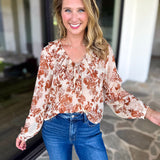 Verona Floral Blouse-200 Fashion Blouses-OLIVACEOUS-July & June Women's Fashion Boutique Located in San Antonio, Texas
