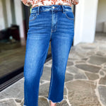 Vervet - High Rise Cropped Dark Wash Straight Leg Jeans-420 Denim-VEVERT BY FLYING MONKEY-July & June Women's Fashion Boutique Located in San Antonio, Texas