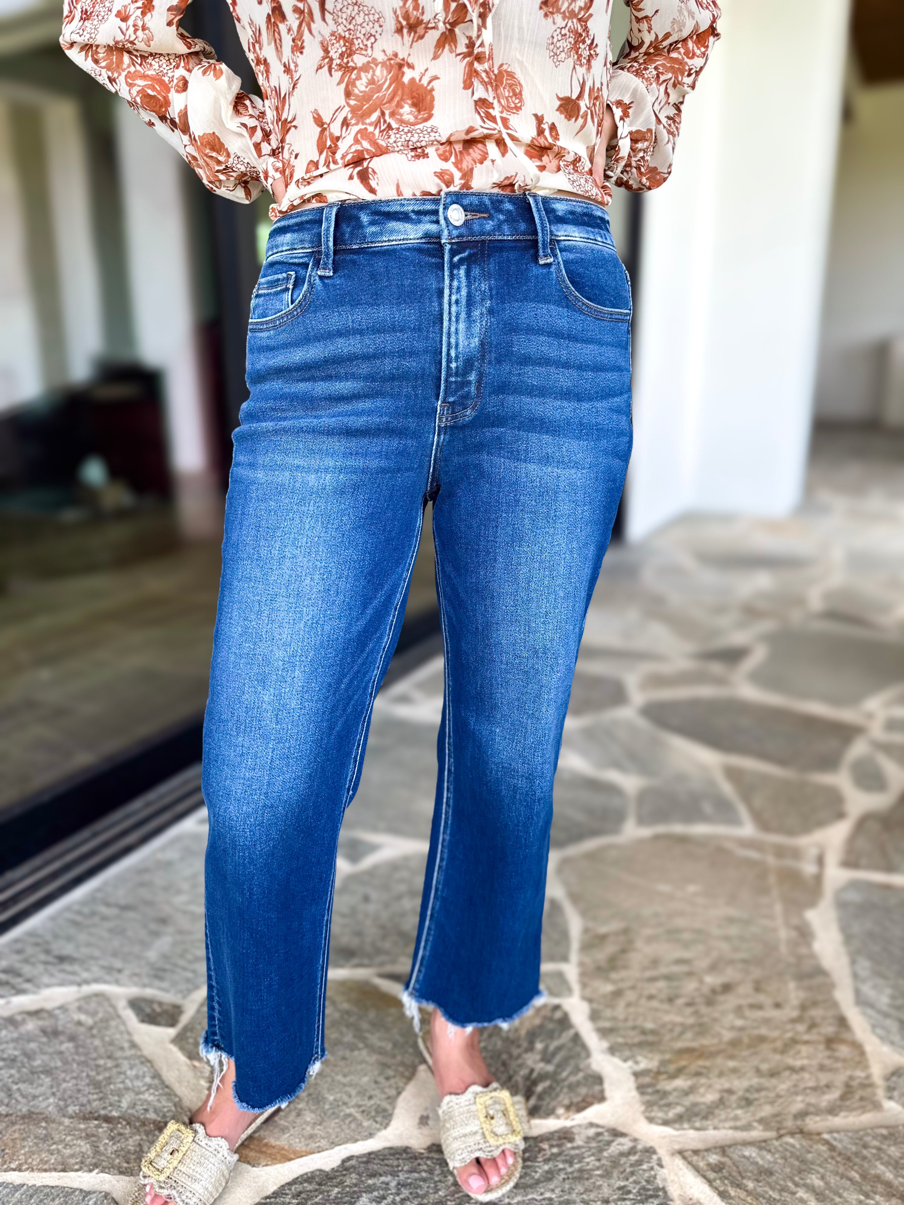 Vervet - High Rise Cropped Dark Wash Straight Leg Jeans-420 Denim-VEVERT BY FLYING MONKEY-July & June Women's Fashion Boutique Located in San Antonio, Texas